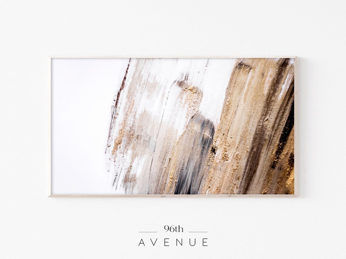 Beige and Gold Brushstroke Abstract Painting White Art Poster