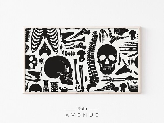 Black Skeleton Bones Pattern Skull Anatomy Gothic Halloween Poster