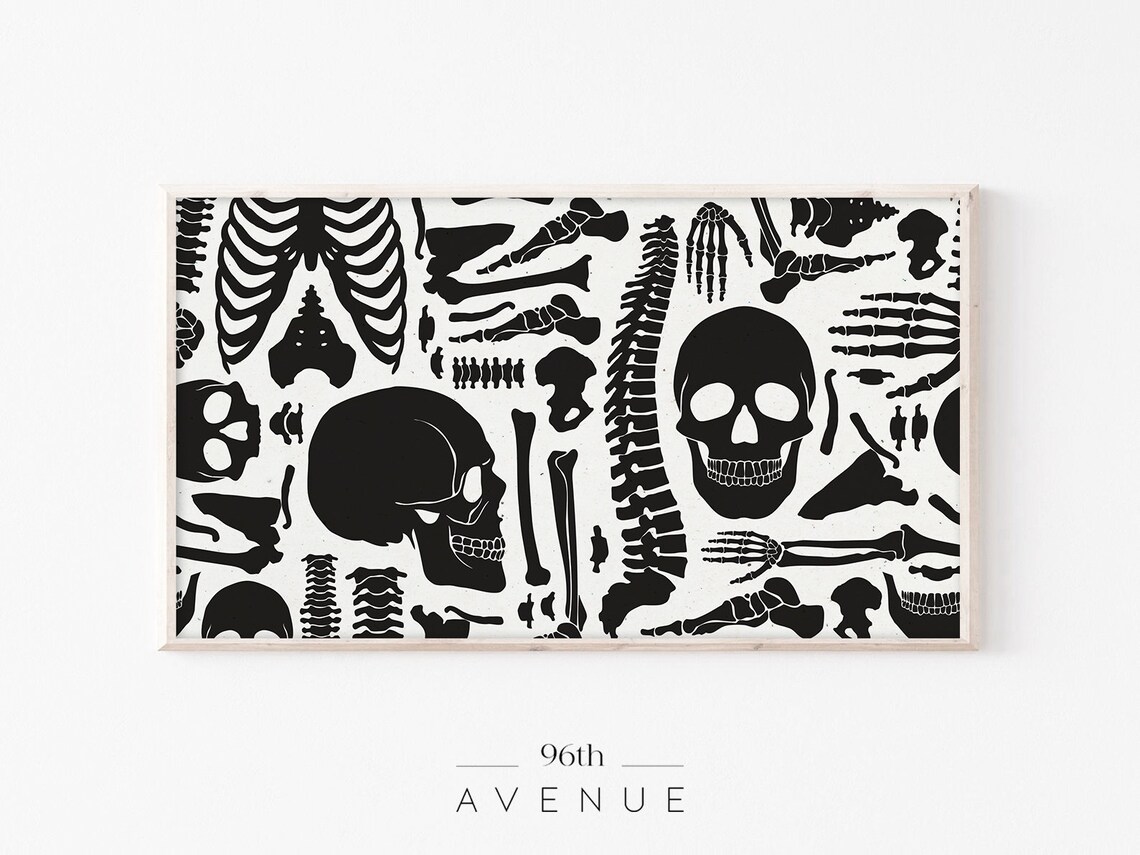 Black Skeleton Bones Pattern Skull Anatomy Gothic Halloween Poster