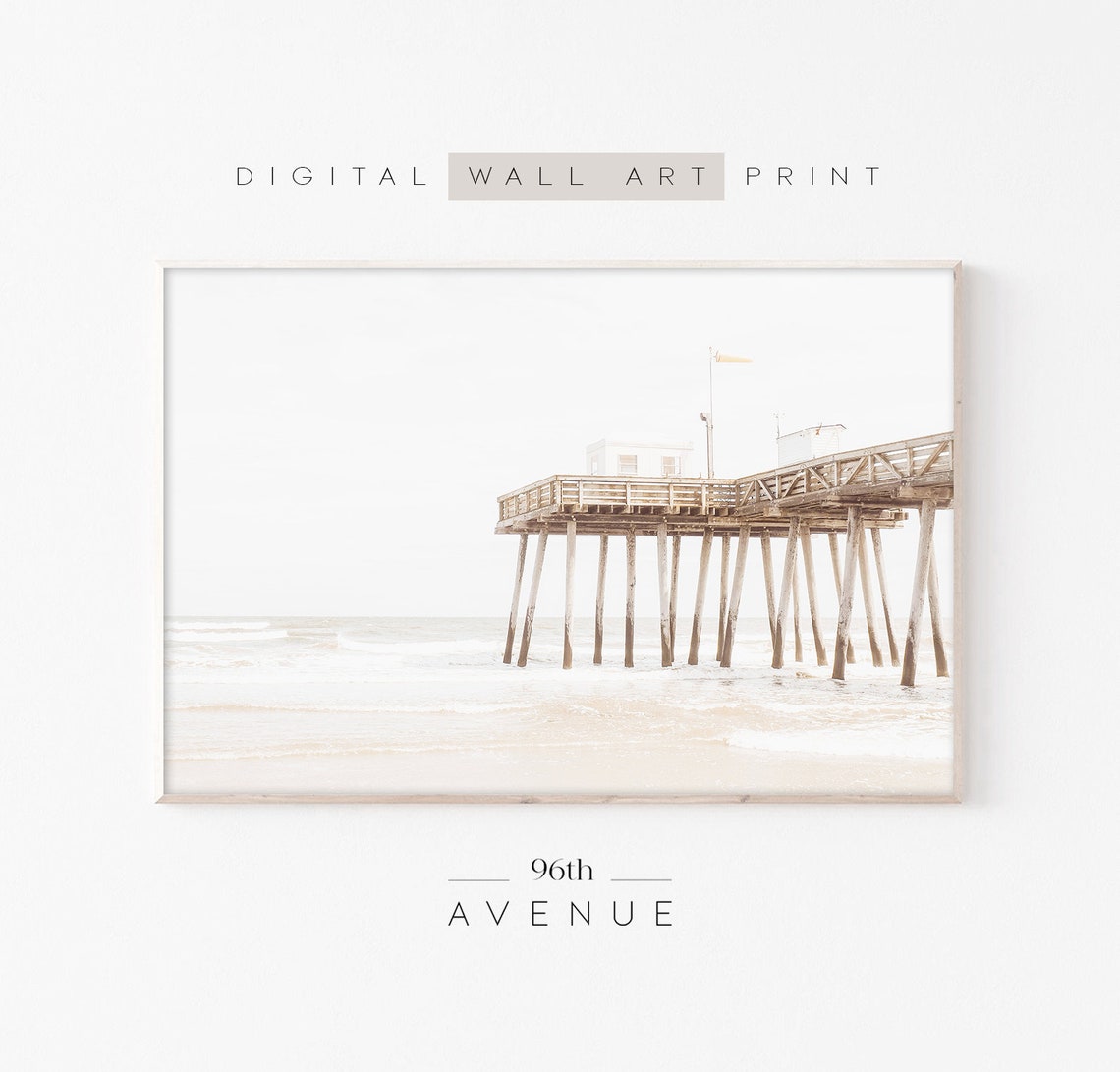 Neutral Beach Pier Ocean Wall Art Print