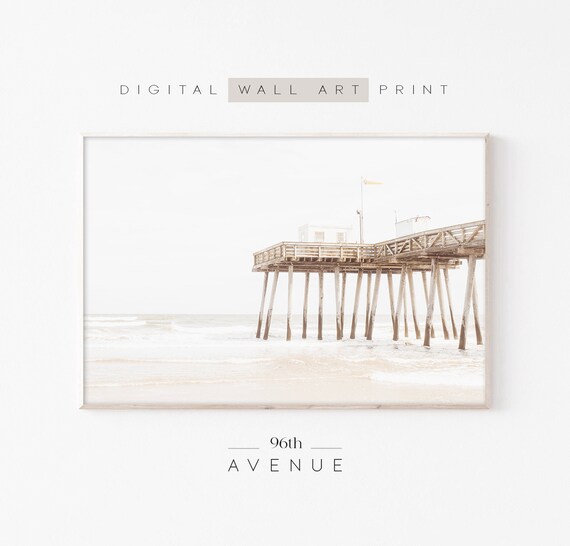 Neutral Beach Pier Ocean Wall Art Print