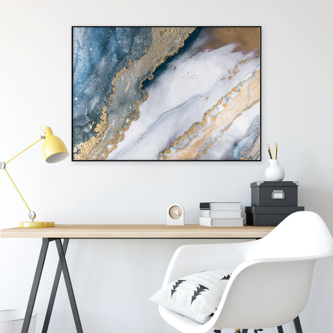 Blue and Gold Marble Abstract Swirl Luxury Modern Art Poster - Image 2