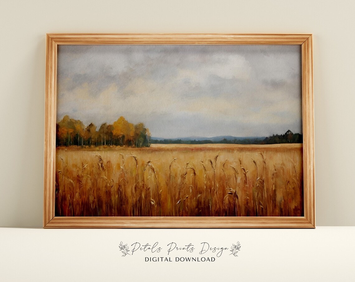Corn Field Landscape Print Rustic Autumn Wall Art