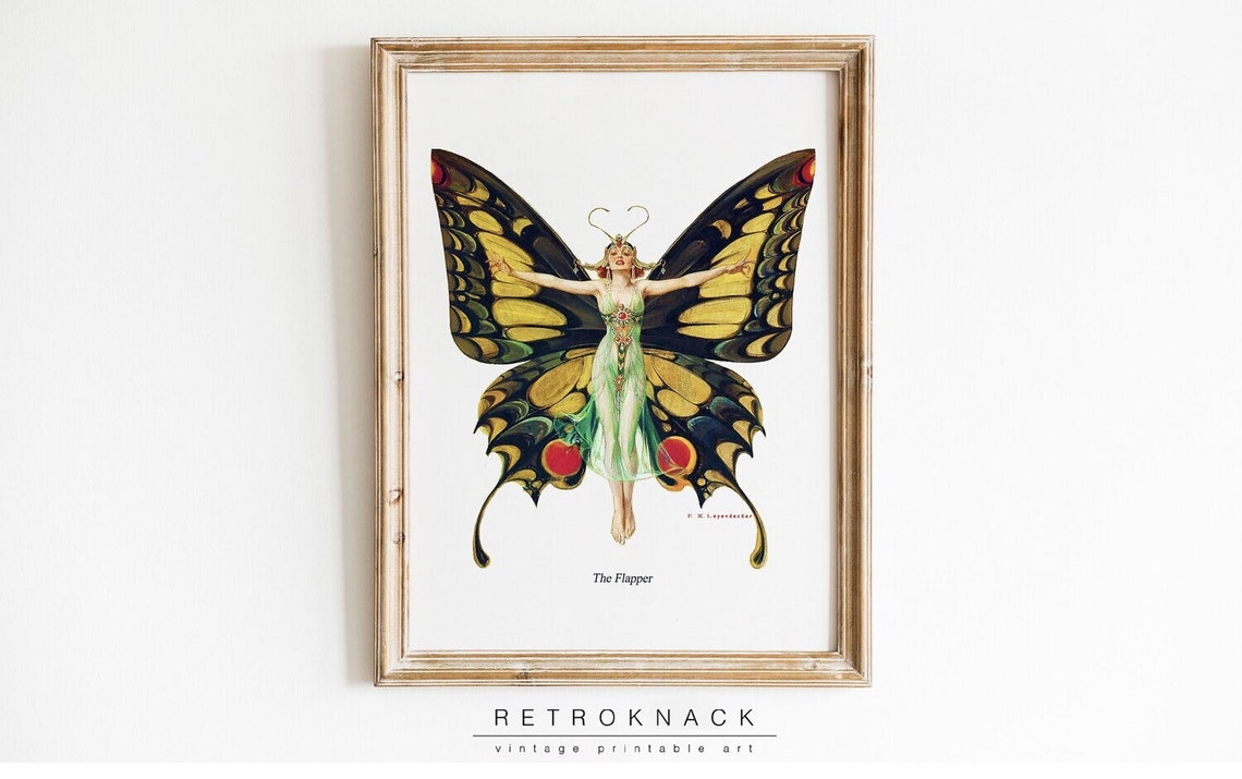 The Flapper Butterfly Woman 1920s Vintage Leyendecker Art Deco Poster - Image 2