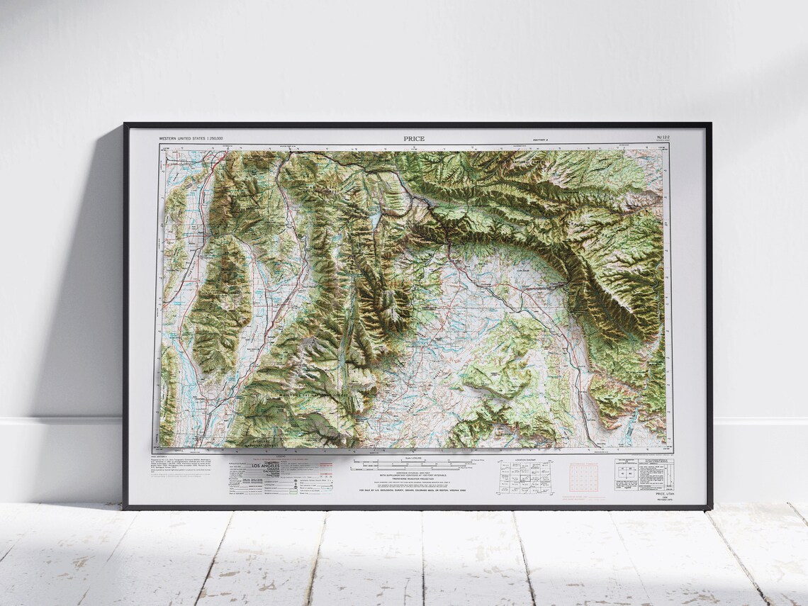 Price Utah Manti La Sal Shaded Flat 2d Map Print Poster Wall Art Decor Topography
