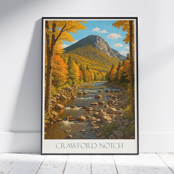Crawford Notch White Mountains Fall Foliage River Travel Poster