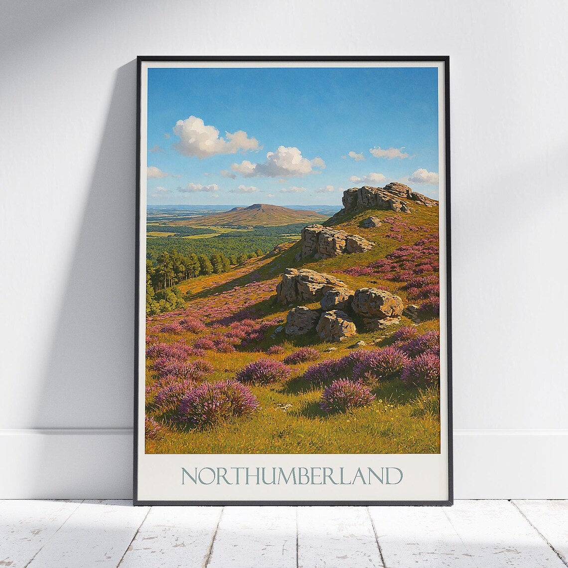 Northumberland Heather Moor Rocky Crags England Travel Poster