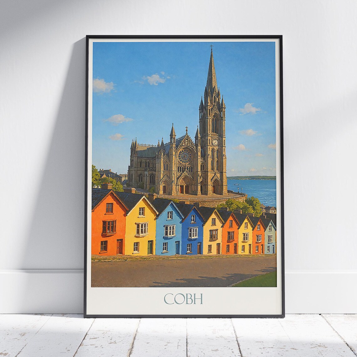 Cobh Colorful Houses St Colmans Cathedral Ireland Harbor Poster
