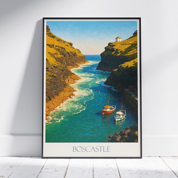 Boscastle Harbour Cornwall Dramatic Fishing Village Travel Poster