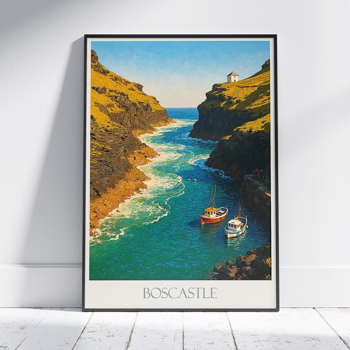 Boscastle Harbour Cornwall Dramatic Fishing Village Travel Poster