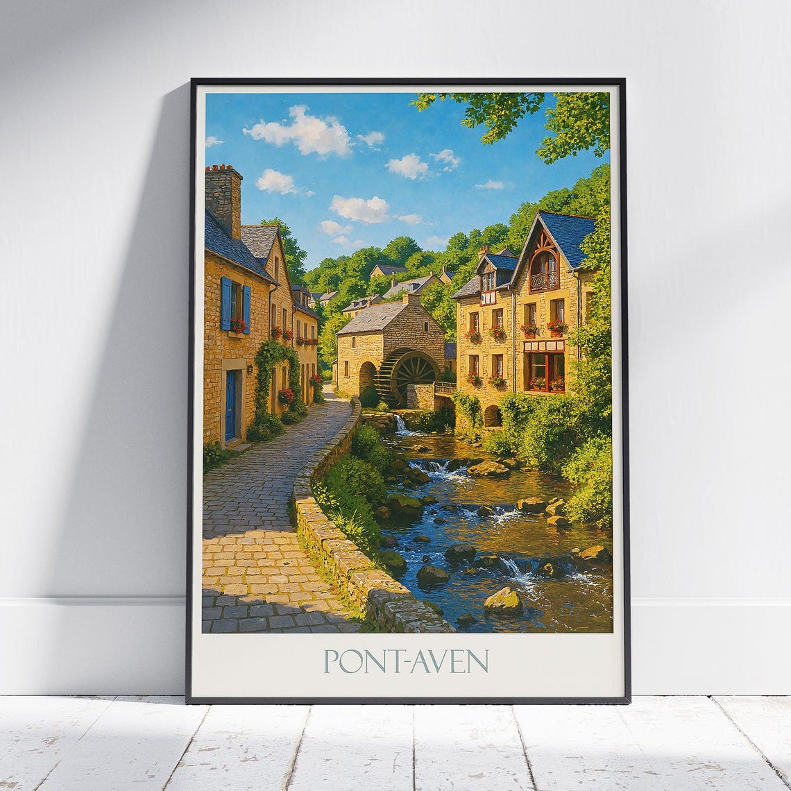 Pontaven Travel Poster Brittany France Art French Village Watermill Wall Print European Scenery Home Decor Vacation Gift