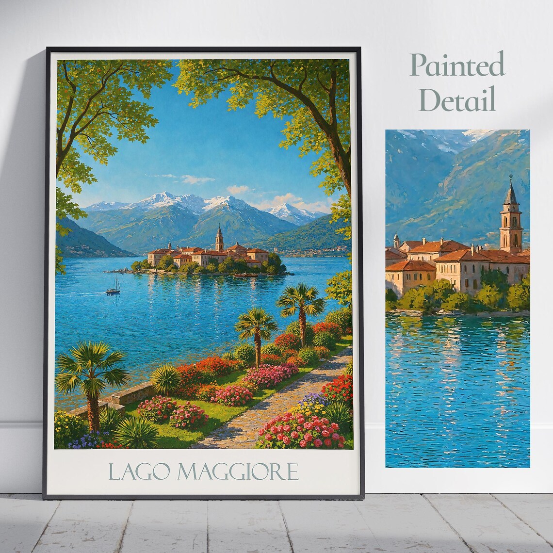 Lago Maggiore Italy Isola Bella Painted Lakeside Travel Poster
