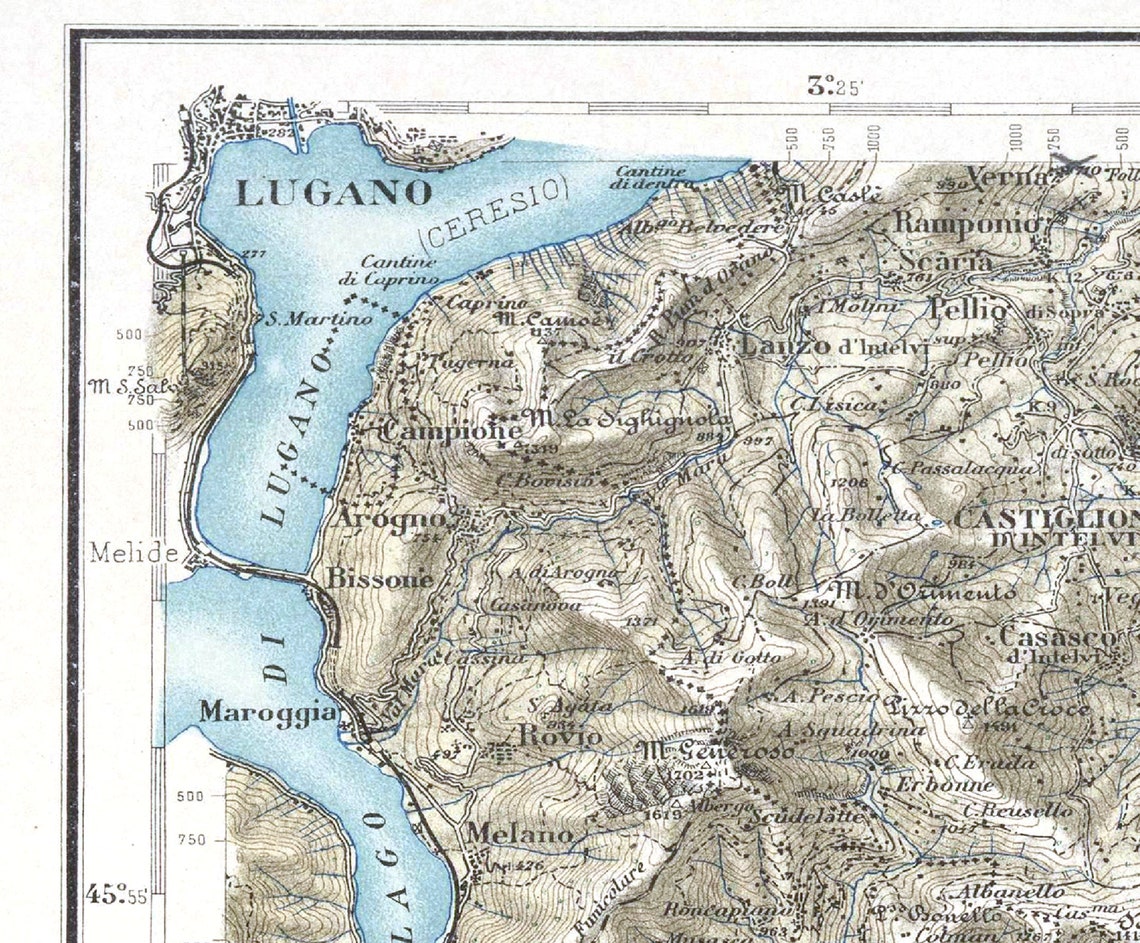 Lake Como Vintage Old Italian Lario Lakes Region Map Art Poster - Image 3