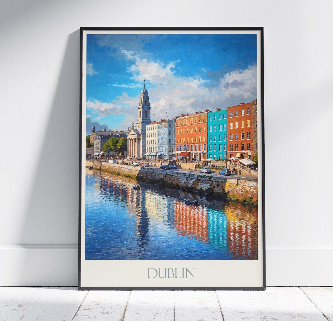 Dublin Ireland River Liffey Colorful Quays Painted Travel Poster
