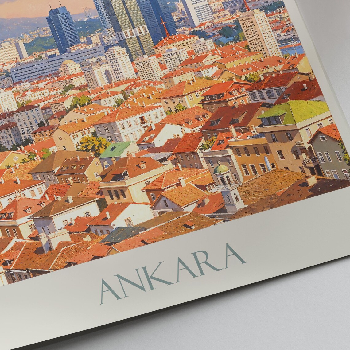 Ankara Turkey Modern City Skyline at Sunset Painted Travel Poster - Image 3