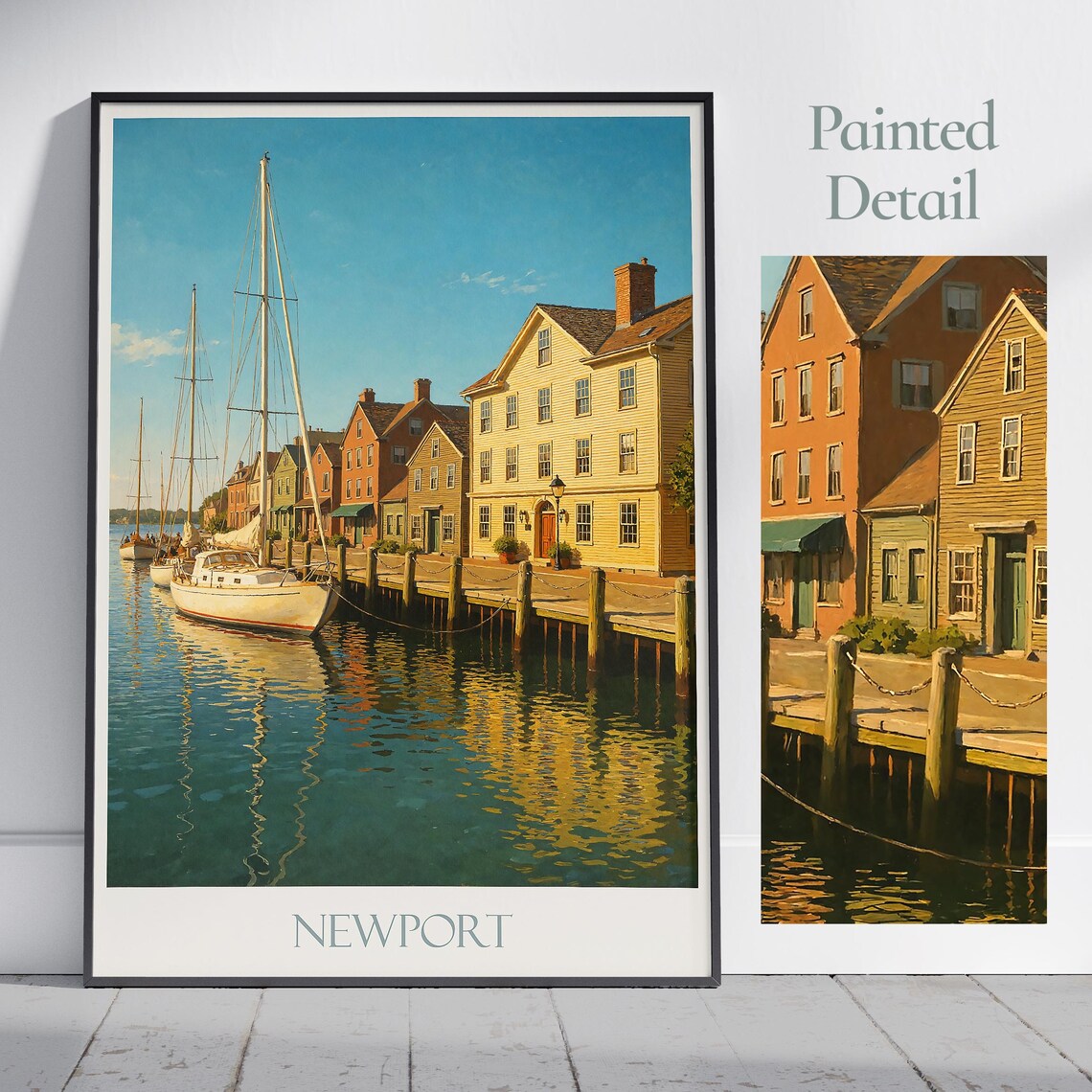 Newport Harbor Sailboats Historic Waterfront Golden Light Painted Poster