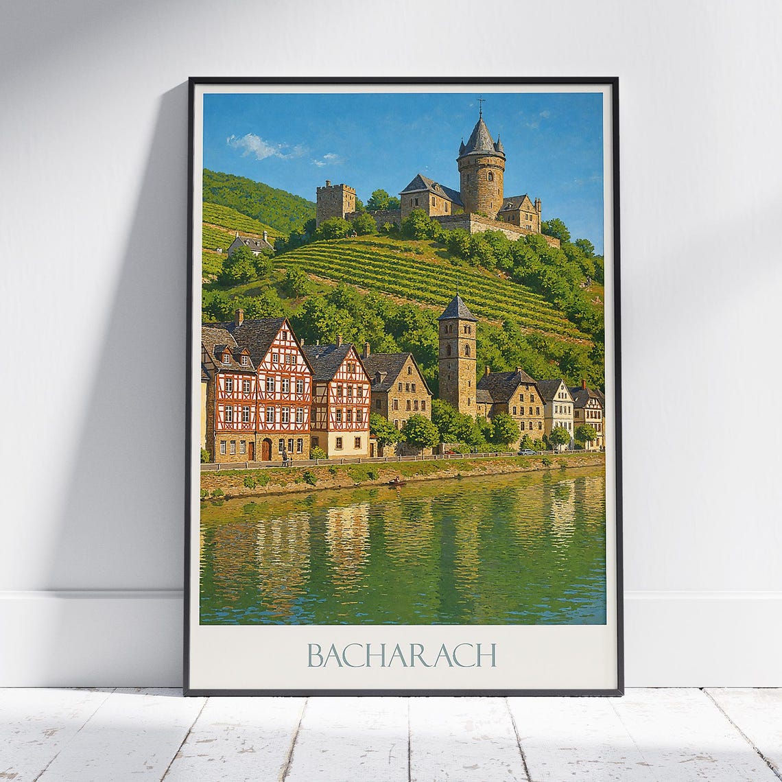 Bacharach Germany Rhine Castle Stahleck Vineyard Painted Poster