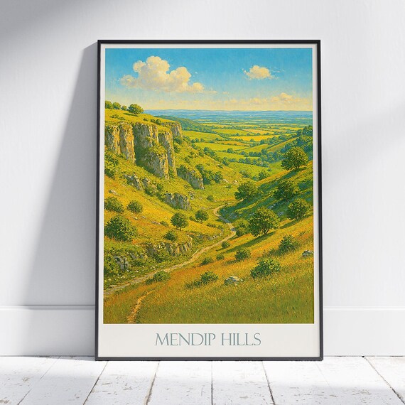 Mendip Hills England Golden Valley Landscape Travel Art Poster