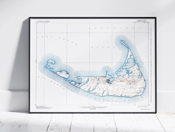 Nantucket Massachusetts Vintage USGS Topographic Coastal Map Poster