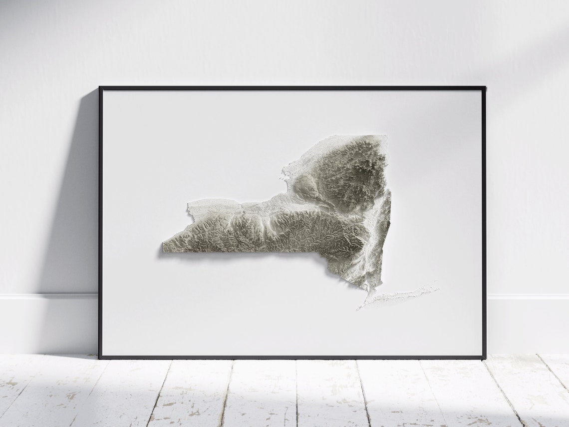 New York State Minimalist White Sculpted 3D Relief Map Poster