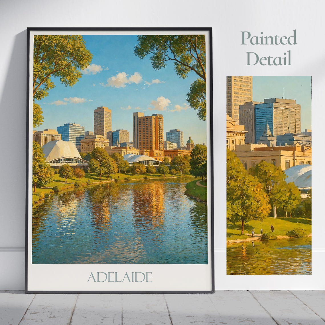 Adelaide Australia City Skyline Wide River Golden Light Travel Poster