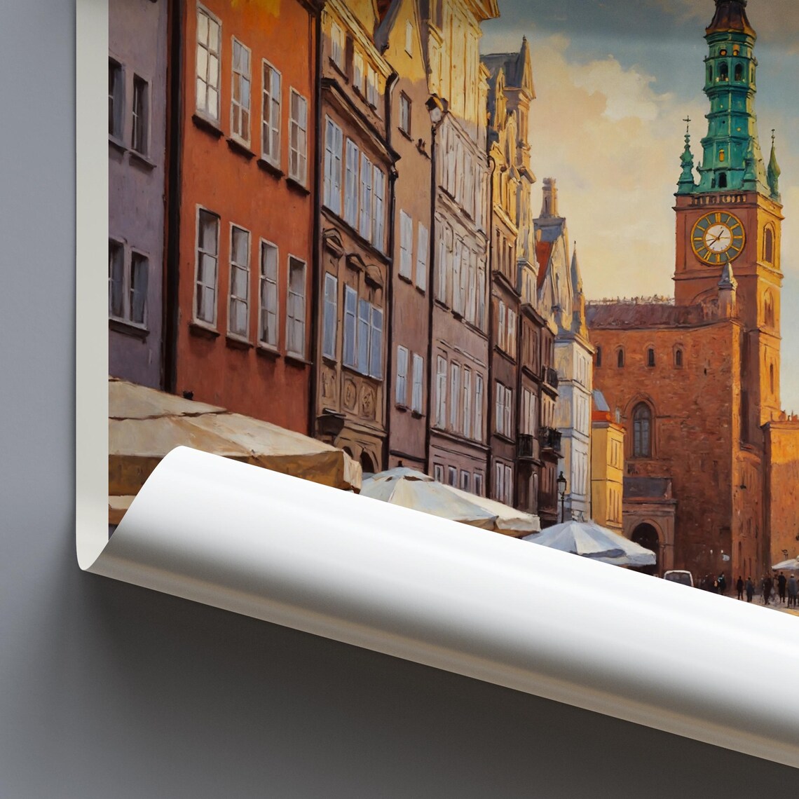 Gdansk Poland Historic Old Town Hall Tower Painted Travel Poster - Image 3