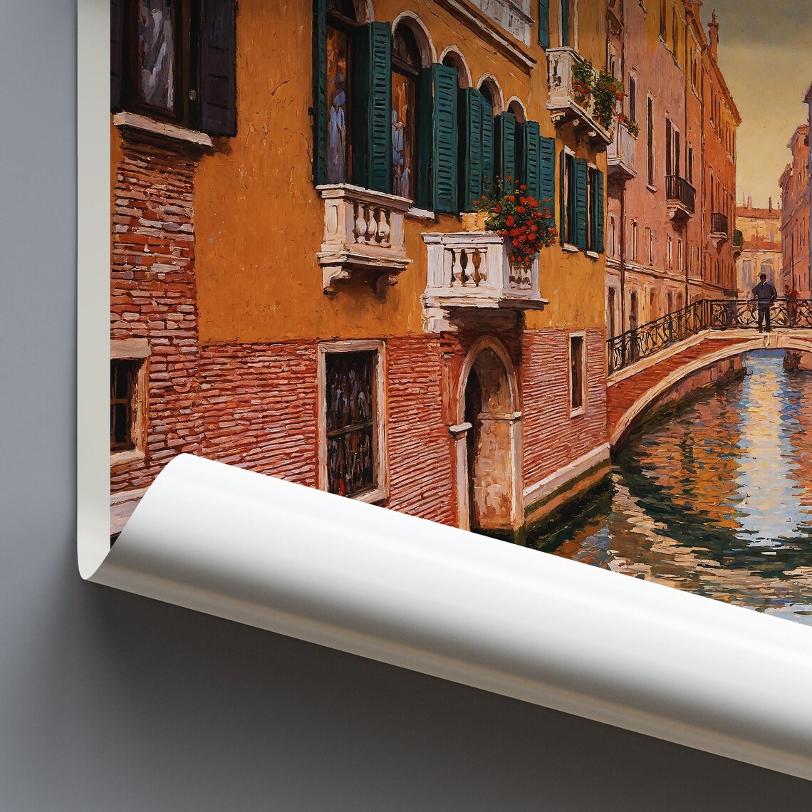 Venice Italy Canal Gondola Sunset Golden Painted Travel Poster - Image 3
