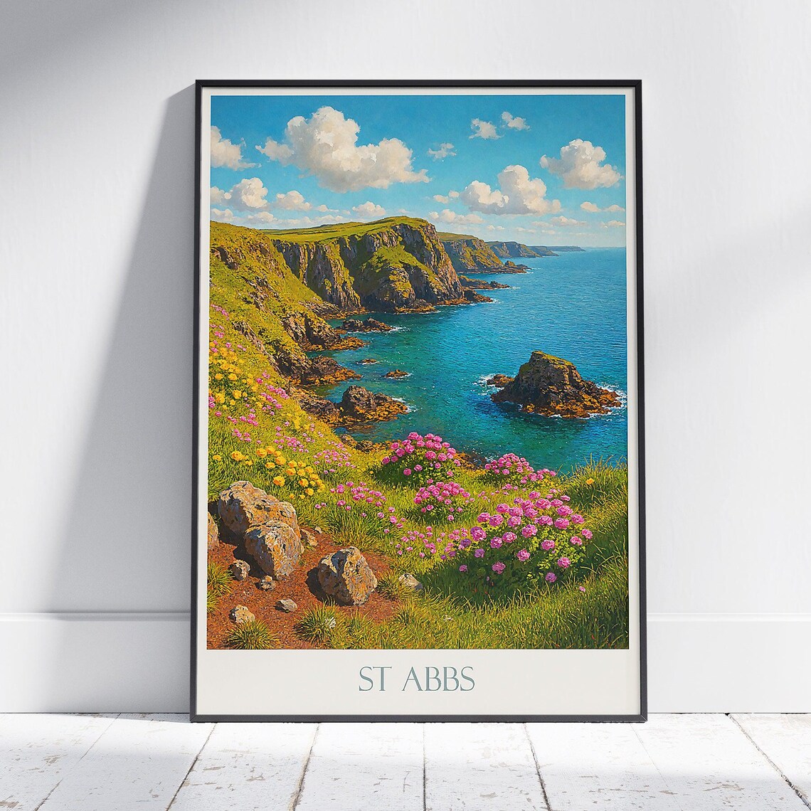 St Abbs Coastal Cliffs Wildflowers Scottish Seascape Travel Poster