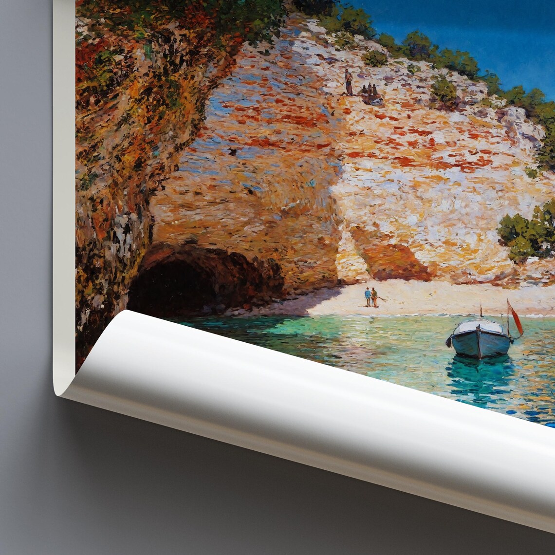 Algarve Rock Arch Cove Painted Boat On Turquoise Waters Poster - Image 4