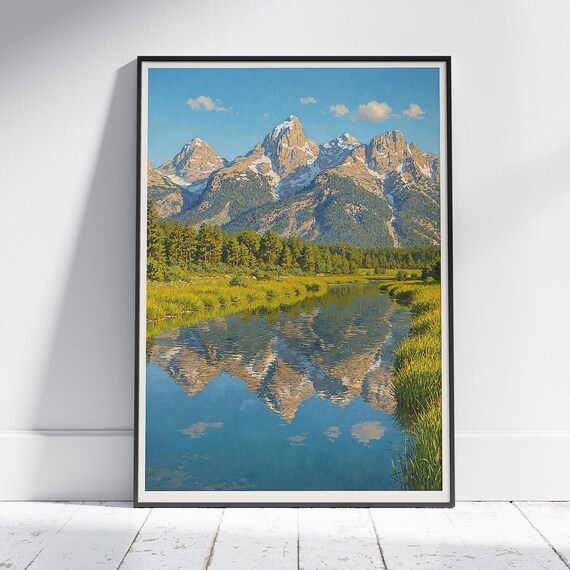 Grand Teton National Park Poster Mountain Reflection River Wyoming Art