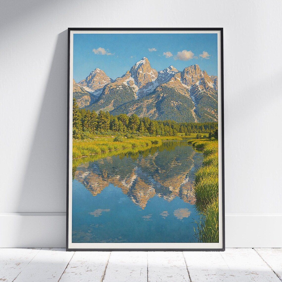Grand Teton National Park Poster Mountain Reflection River Wyoming Art