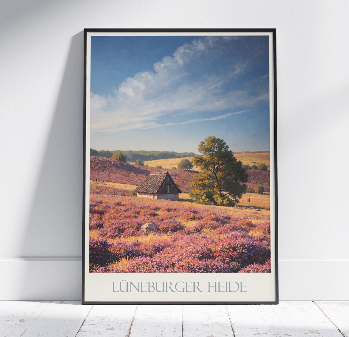 Luneburger Heide Germany Heather Fields Stone Hut Sunset Art Poster