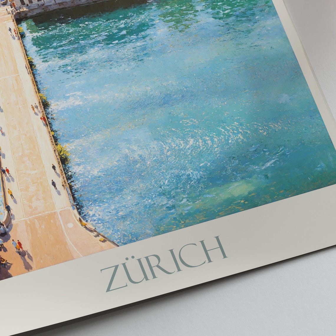 Zürich Switzerland Old Town Ferris Wheel Bridge Summer Painted Poster - Image 2