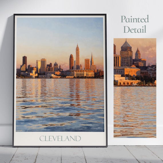 Cleveland Travel Print Ohio Travel Poster Painted Wall Art Print Home Decor Framed Personalized Print Vacation Travel Gift