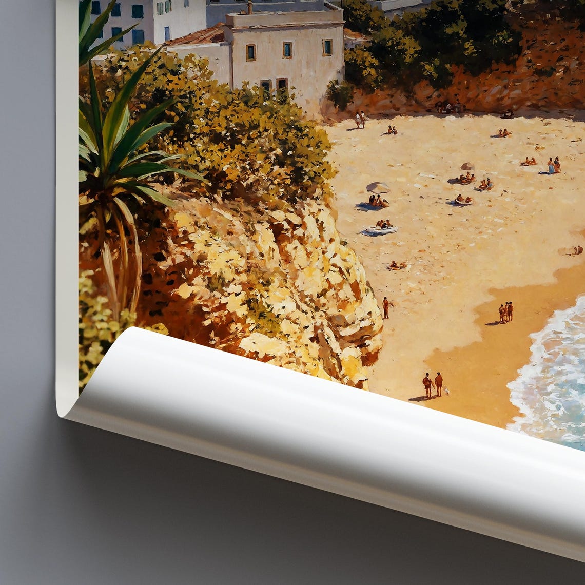 Faro Portugal Algarve Cliff Beach Turquoise Cove Painted Poster - Image 3