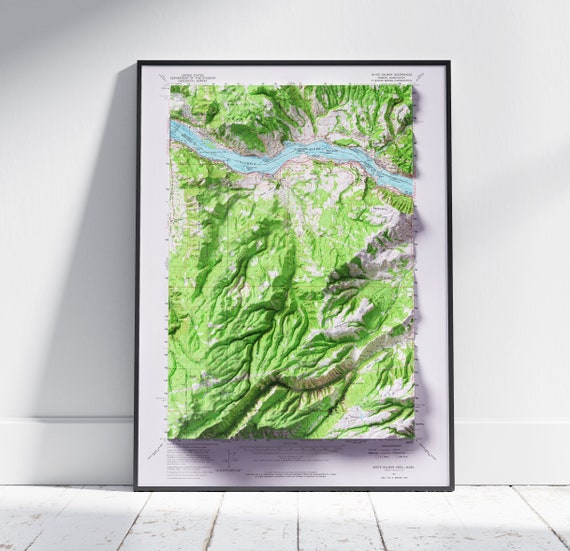 White Salmon Columbia River Oregonwashington Shaded Relief Flat 2d Map Print Poster Wall Art Decor Topography