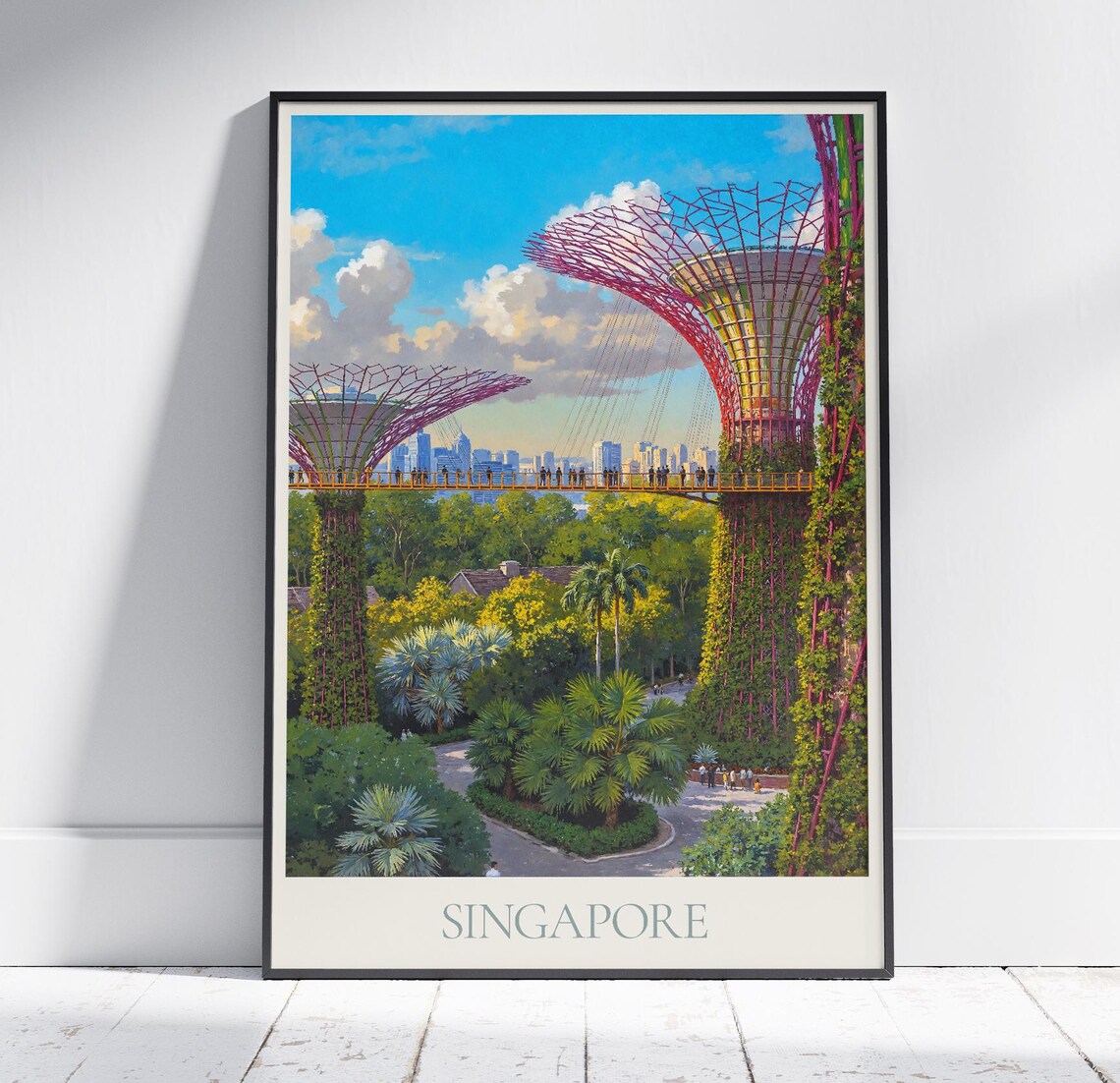 Singapore Gardens by the Bay Supertrees Painted Travel Poster