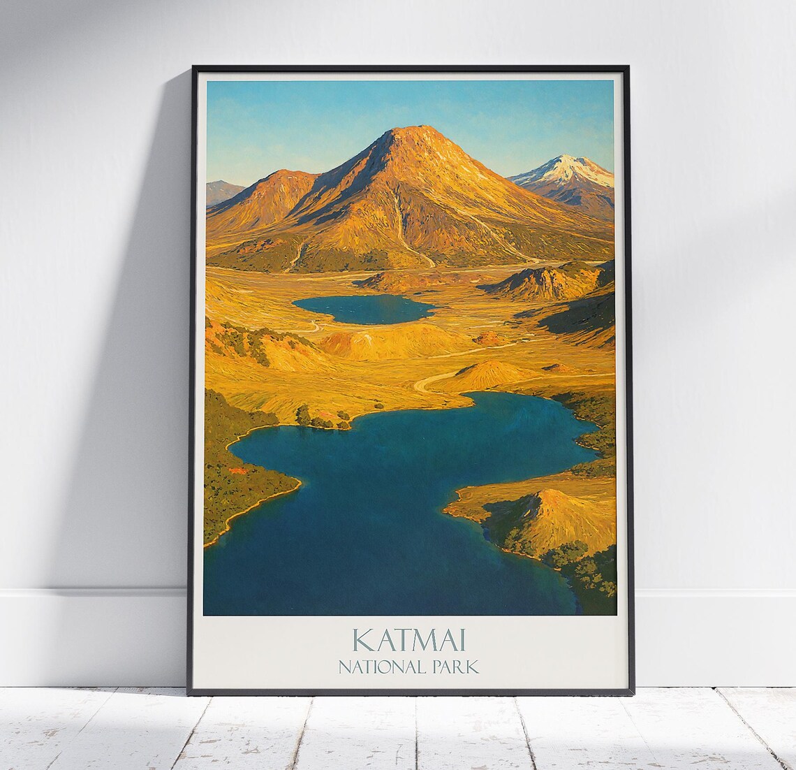 Katmai National Park Volcano Crater Lake Aerial View Painted Poster