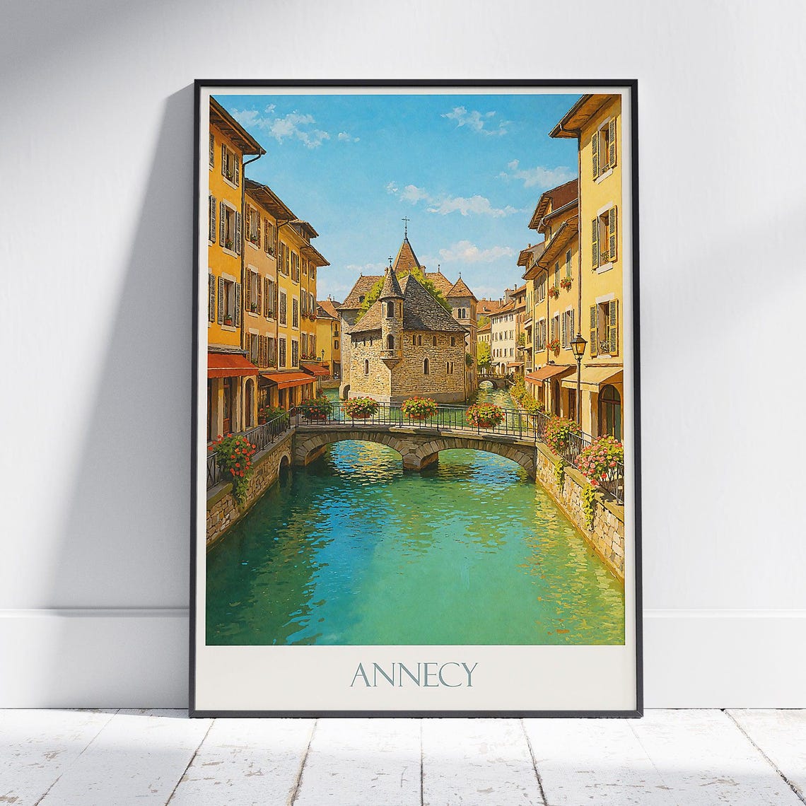 Annecy France Travel Poster Palais de l'Isle Canal Vintage Style
