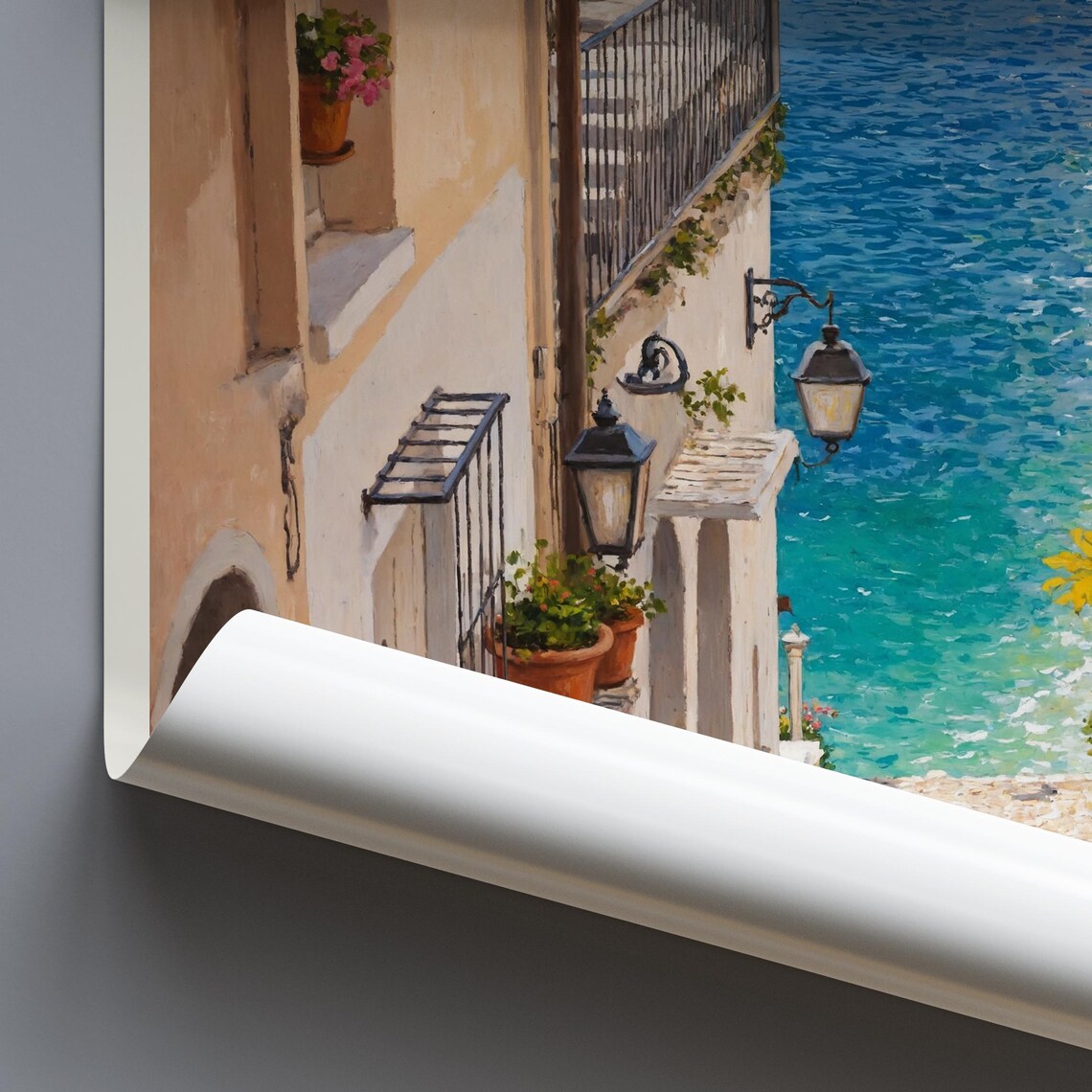 Amalfi Coast Sea Steps Bougainvillea Flowers Italy Travel Poster - Image 3