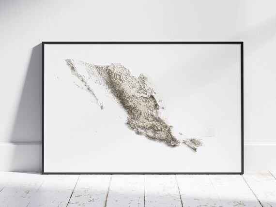 Mexico Minimalist Grayscale Shaded Relief Topographic Map Print