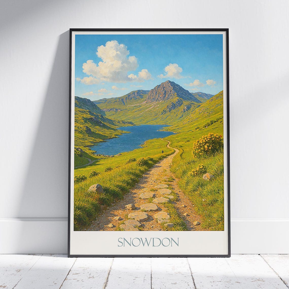 Snowdon Wales Mountain Trail and Lake Vintage Hiking Travel Poster