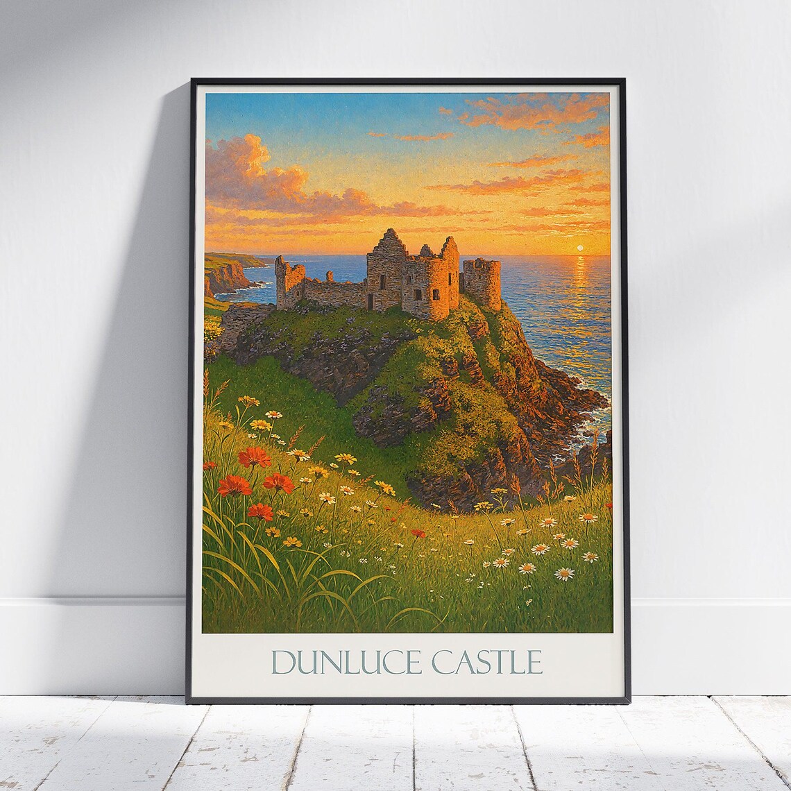 Dunluce Castle At Sunset Coastal Ruin Northern Ireland Poster