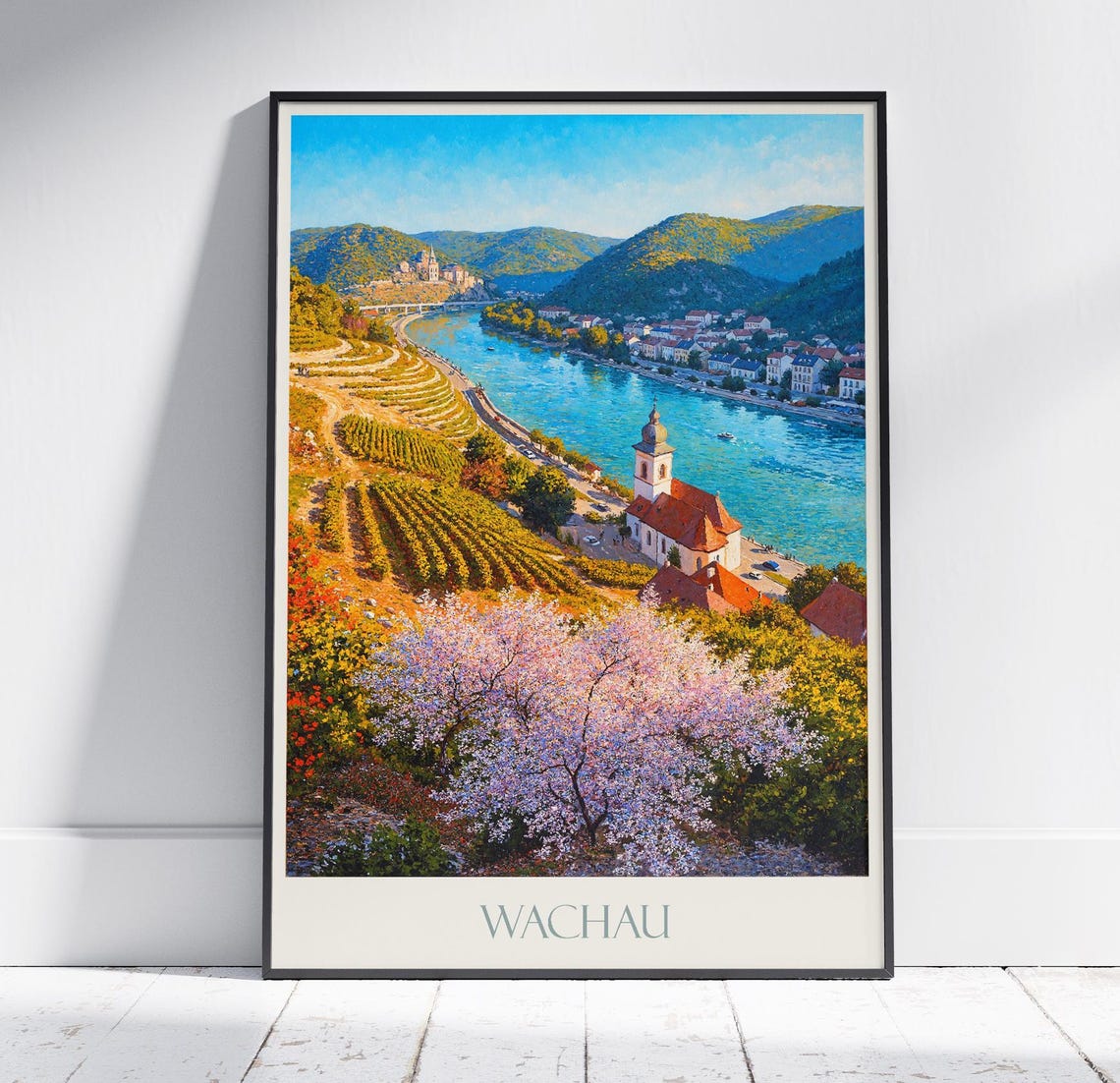 Wachau Austria Danube Valley Vineyard Church Painted Travel Poster
