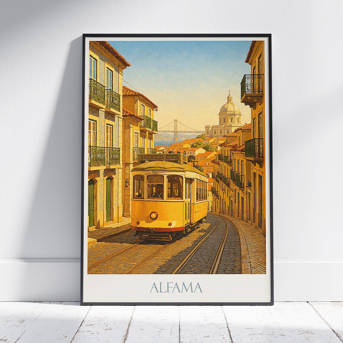 Alfama Lisbon Tram 28 Vintage Street Scene Portugal Travel Poster