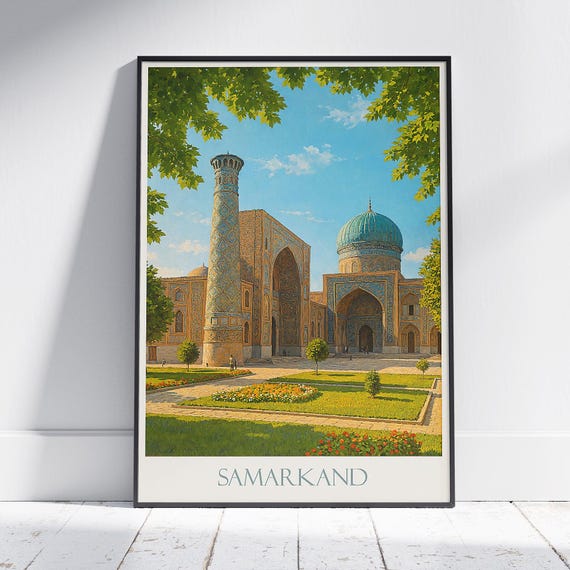 Samarkand Travel Poster Registan Square Uzbekistan Majestic Islamic Architecture Art Print Silk Road Home Decor