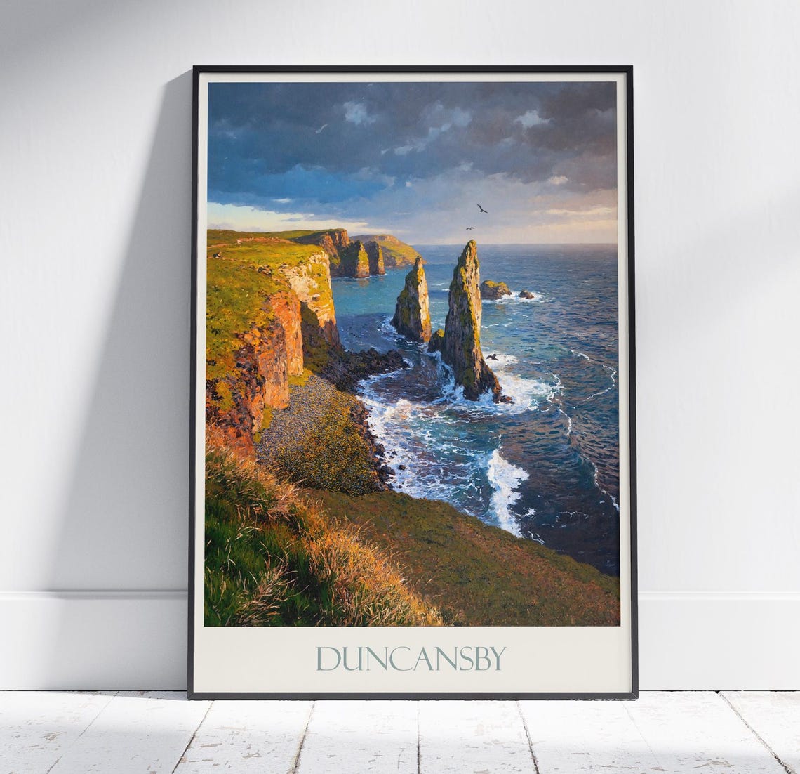 Duncansby Scotland Sea Stacks Cliffs Ocean Painted Travel Poster