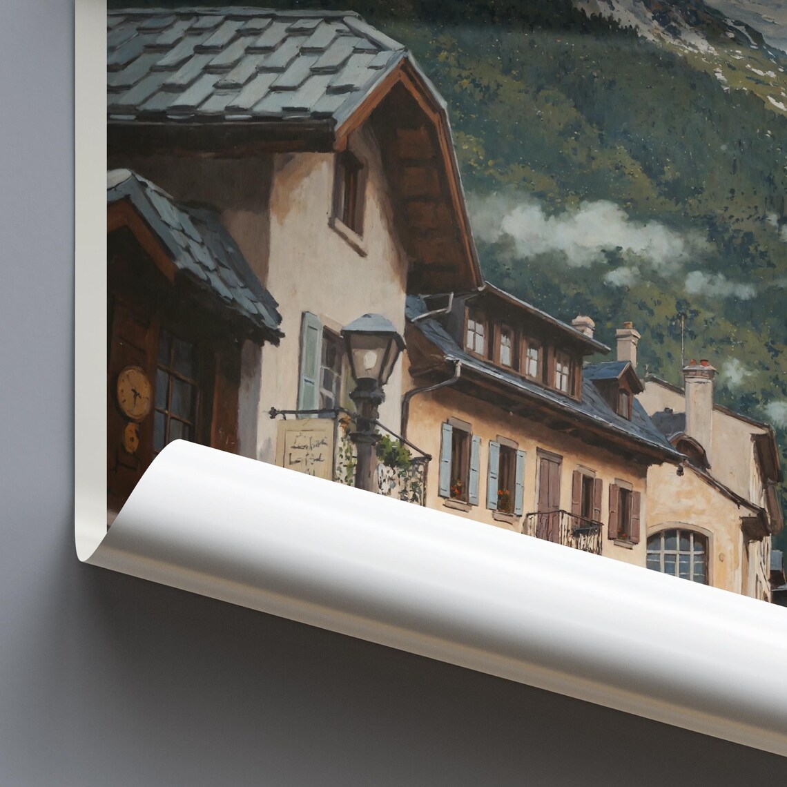 Chamonix France Alpine Street Painted Travel Poster Mountain Peaks - Image 2