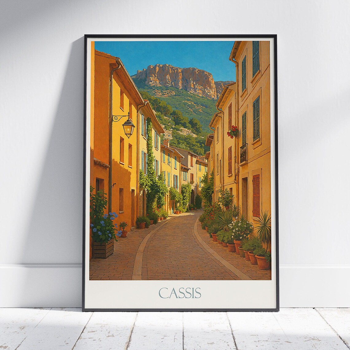Cassis France Sunlit Old Town Street Cliffside Travel Poster