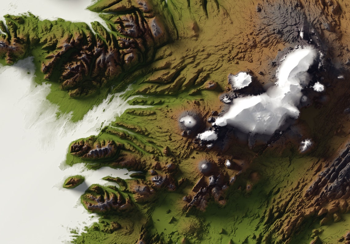 Iceland 3D Terrain Shaded Relief Topographic Country Map Poster - Image 2